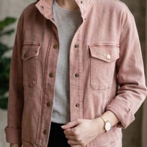 Jane and Delancey Utility Style Jacket in Muted Coral Mineral Wash  Size Medium